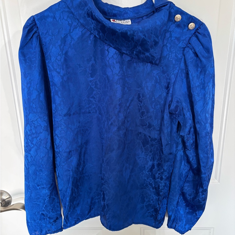 Vintage Cindi Collins Cobalt Blue 80’s Style Blouse Sz S/M